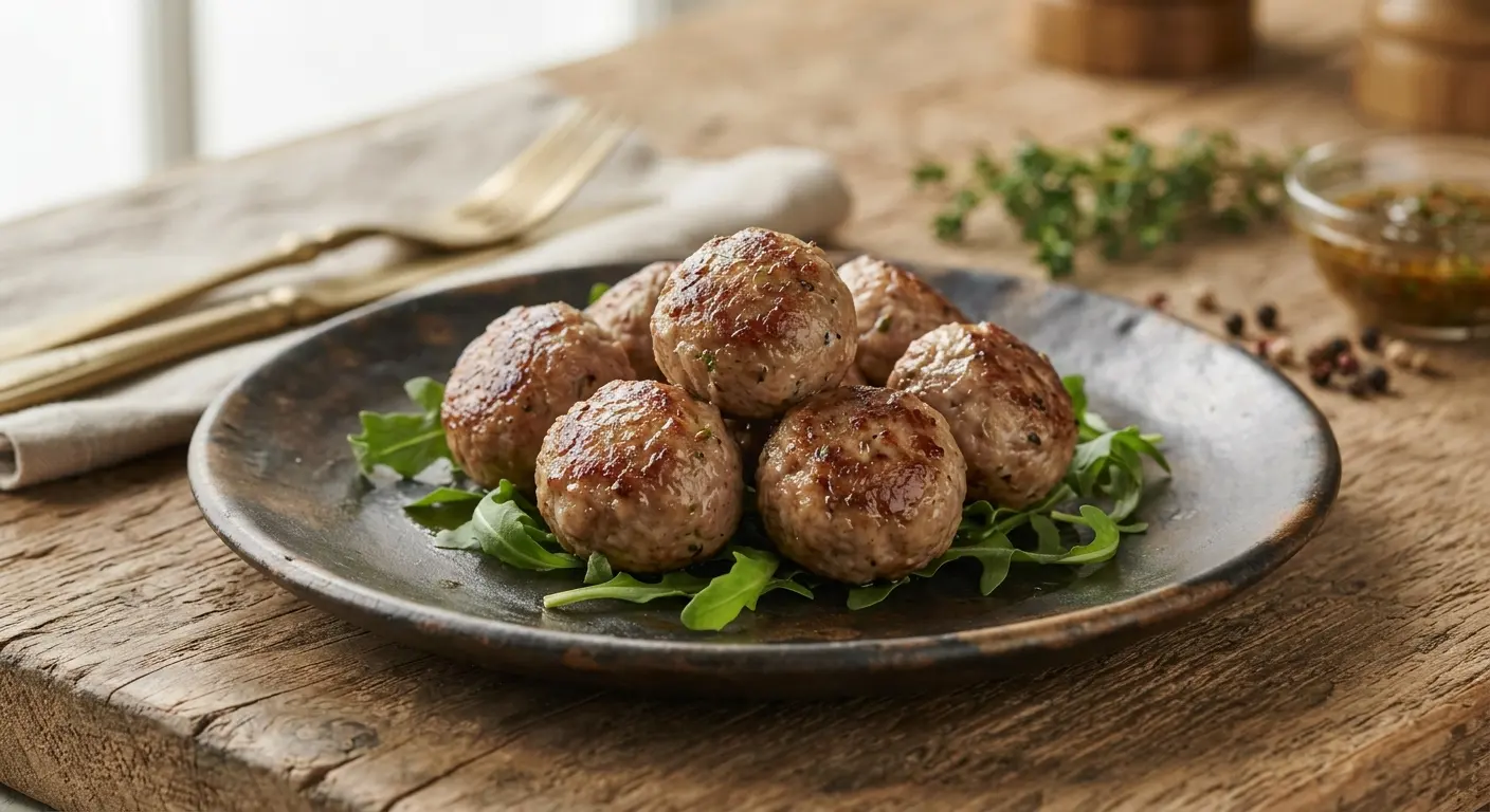 Cooked rabbit meatballs from Rabbit Space Africa served on a plate